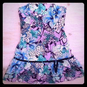 Old TIBI! Strapless dress w boning and tropical tiki